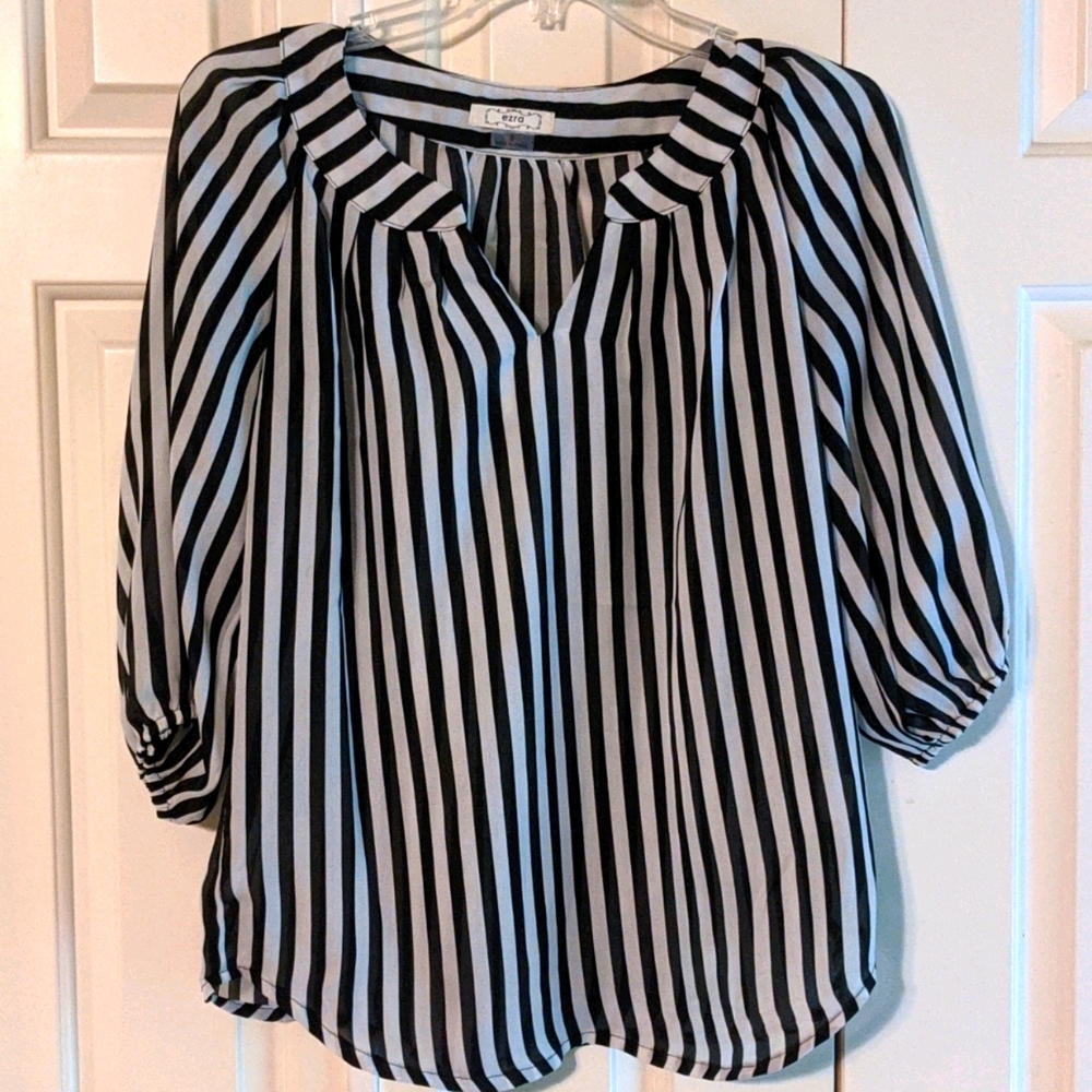 Ezra black and white striped small blouse